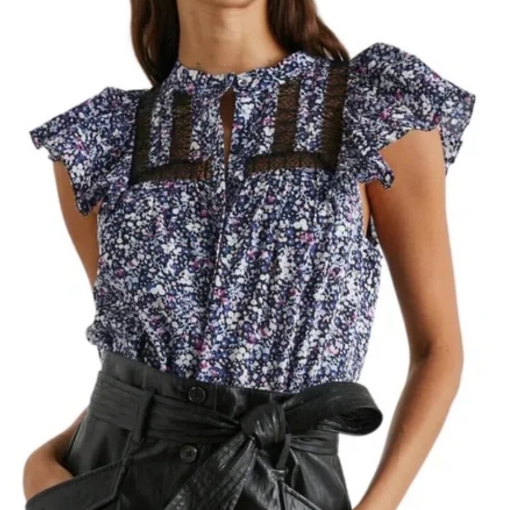 Rails Louella Cotton Floral Blouse Top Blue Midnight Hyacinth S